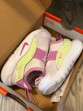 Nike Kids White Sneakers with Pink and Light Green Accents